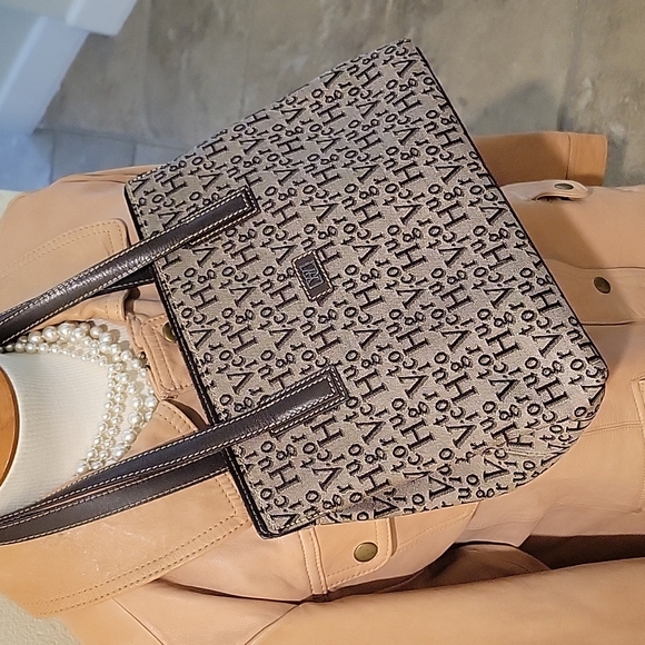 Vintage Victor Hugo Logo Satchel Brown Leather Trim - Picture 14 of 15